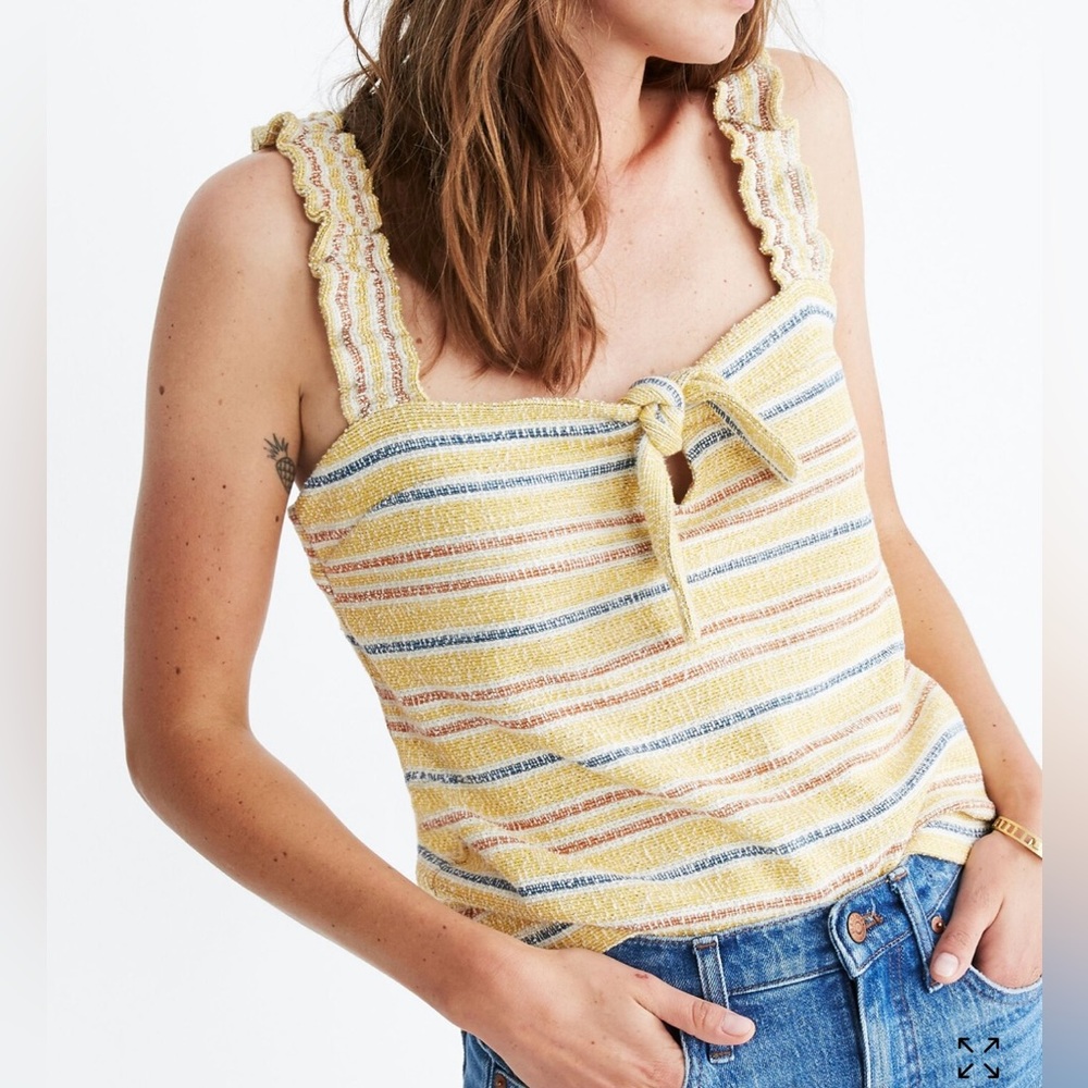 🌼 Madewell Tie-Front Tank Top | Texture & Thread M | Soft Yellow Stripe 💛